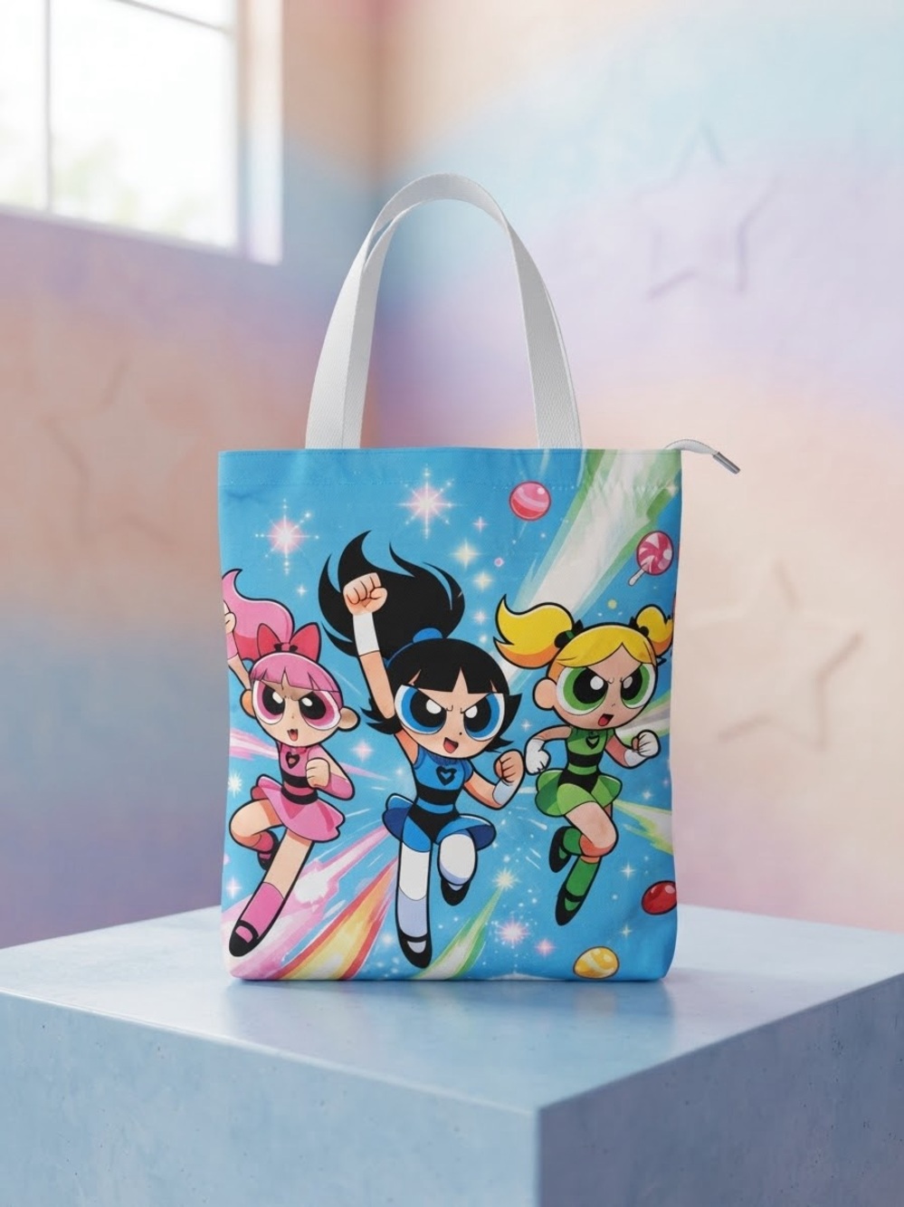 Blue Powerpuff Girls Graphic Tote Bag
